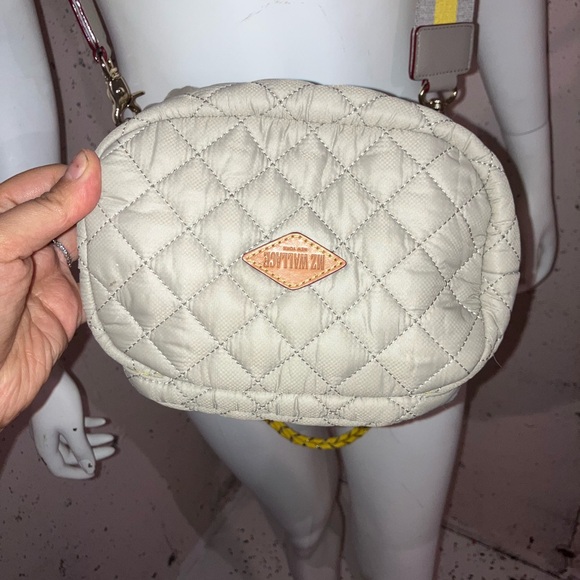 MZWALLACE Quilted Beige/gray Crossbody Bag with Yellow Accents - Picture 9 of 11
